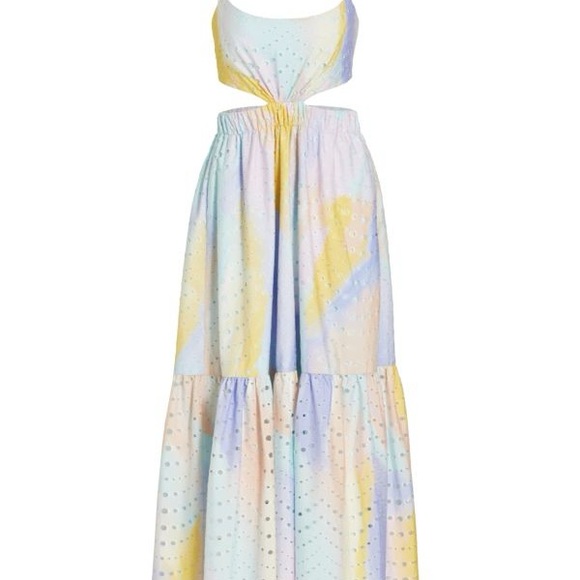 $595 NWT ML Monique Lhuillier Poplin Eyelet Cut Out Midi Dress Sz 4 - Picture 4 of 13